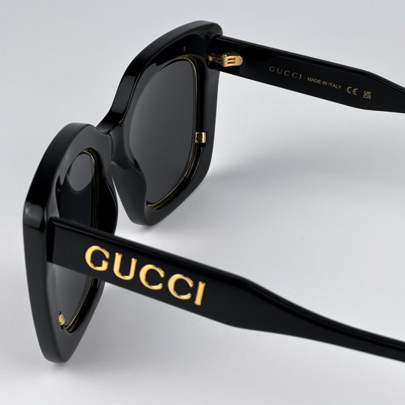 Gucci GG1151S 001 Sunglasses Black/Gold Grey Cat Eye Oversized Unisex GG 1151S - Picture 11 of 13